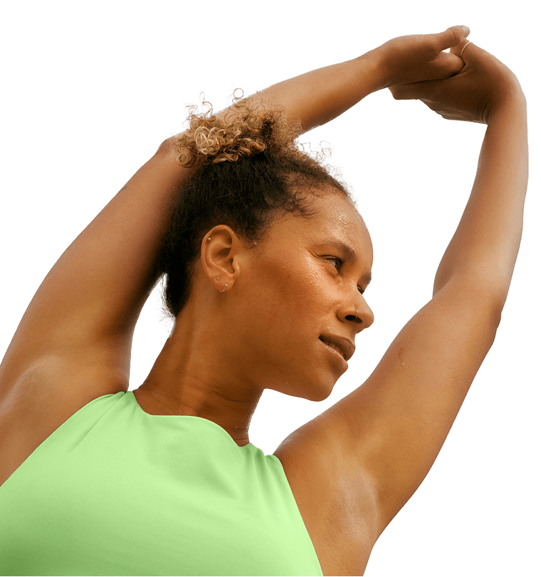 A woman stretching with her arms in the air